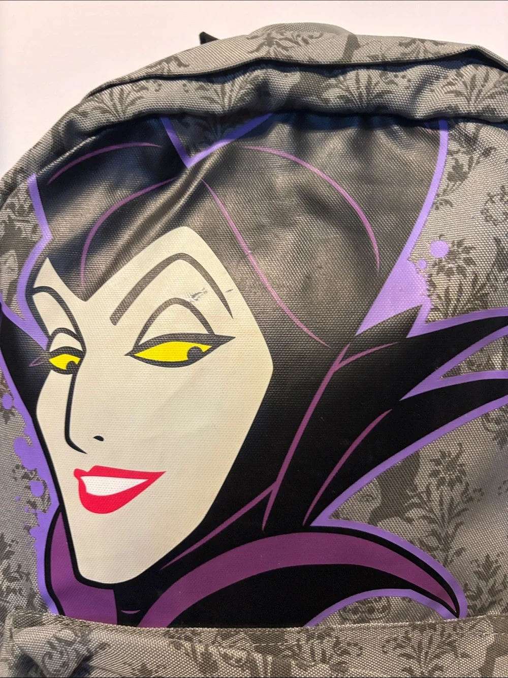 Disney Maleficent Grey Backpack with Purple and Yellow Accents
